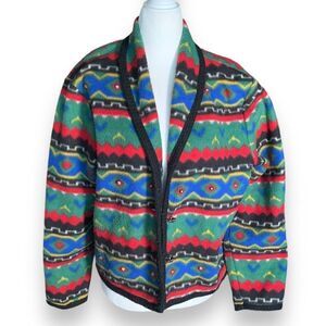 Coldwater Creek Vintage Aztec Print Fleece Cardigan Jacket Silver Studded